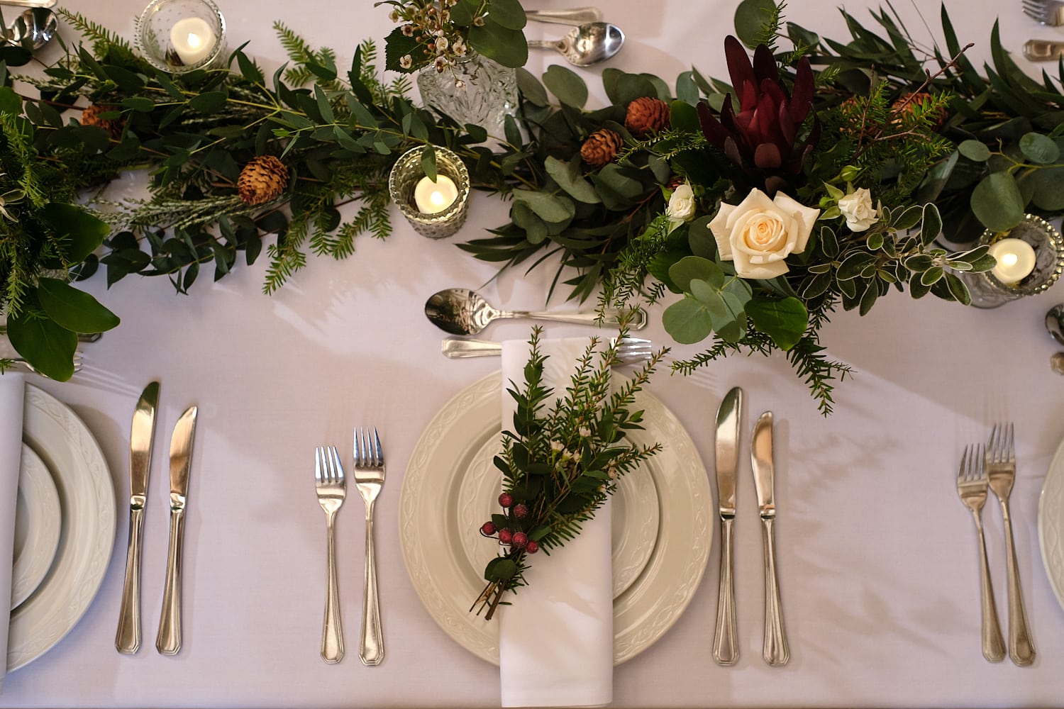 A place setting at a winter wedding in Woodhall Spa