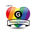 G Wedding Directory logo. A rainbow heart with a capital G on it