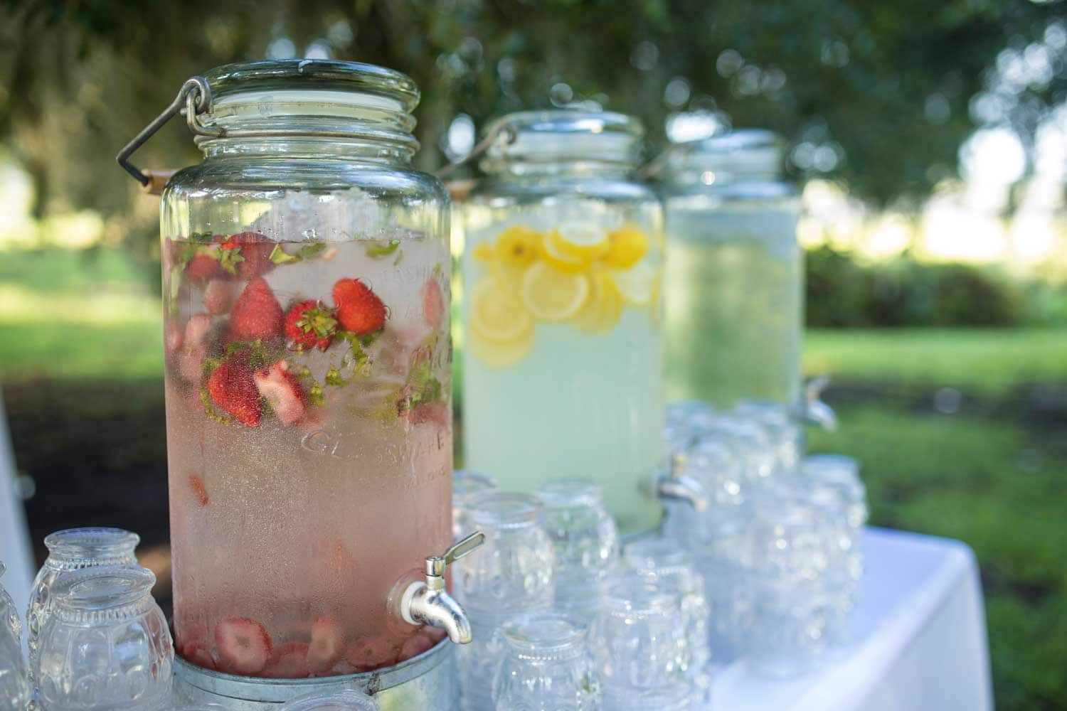 Water jugs from a wedding day. The drink gin of water is great for mental health.